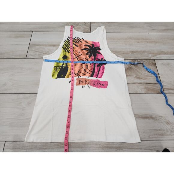 Vtg 80s 1988 Da Beach Hawaiian Rays Beach Surf Pipeline Tank Top white - Picture 3 of 3